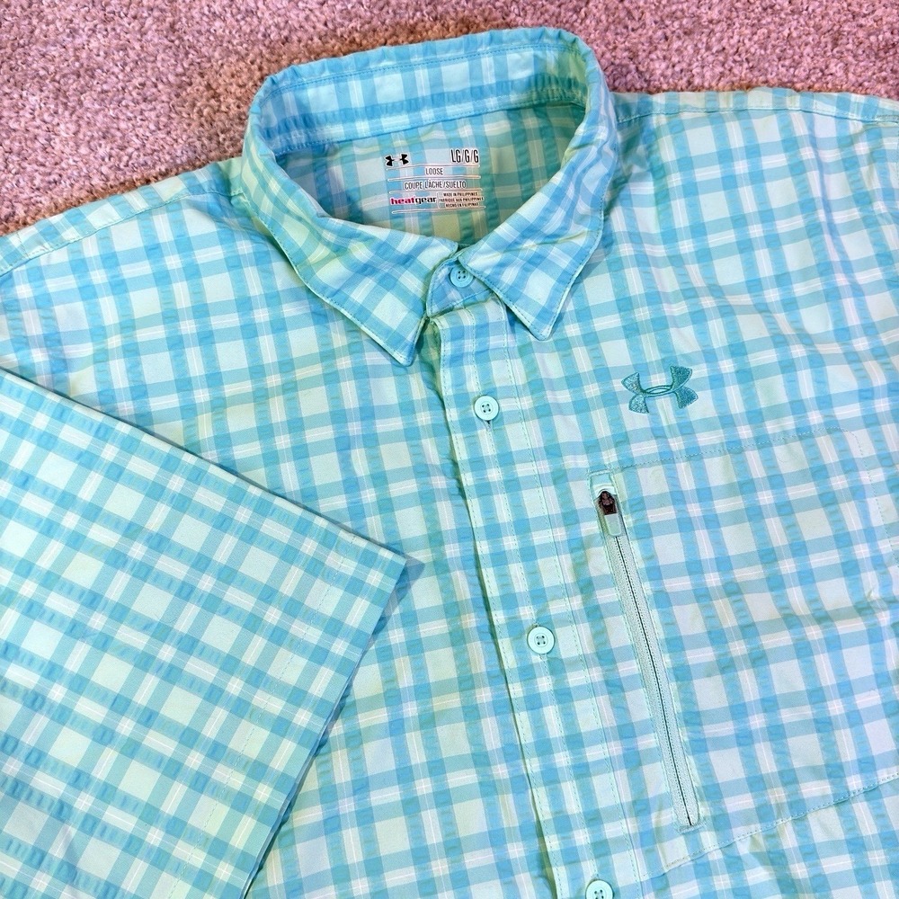 Under Armour Drift Tide 2.0 Shirt Mens L Blue Gingham Check Fish Hunter 1244881